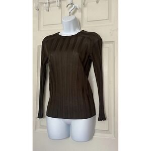 Tory Burch Ribbed Knit Viscose Layering Sweater  Chocolate Hazelnut Chic XS NWT